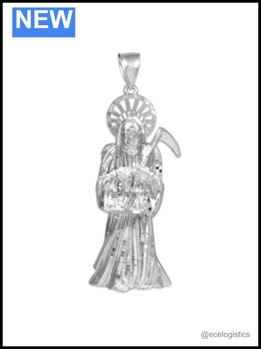 Sterling Silver Santa Muerte Grim Reaper Pendant Charm